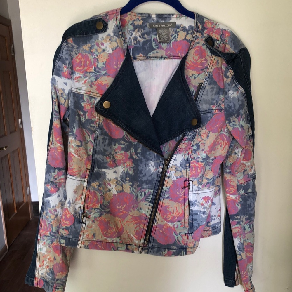 Kate & Mallory Blue and Pink Jean Jacket Floral Print